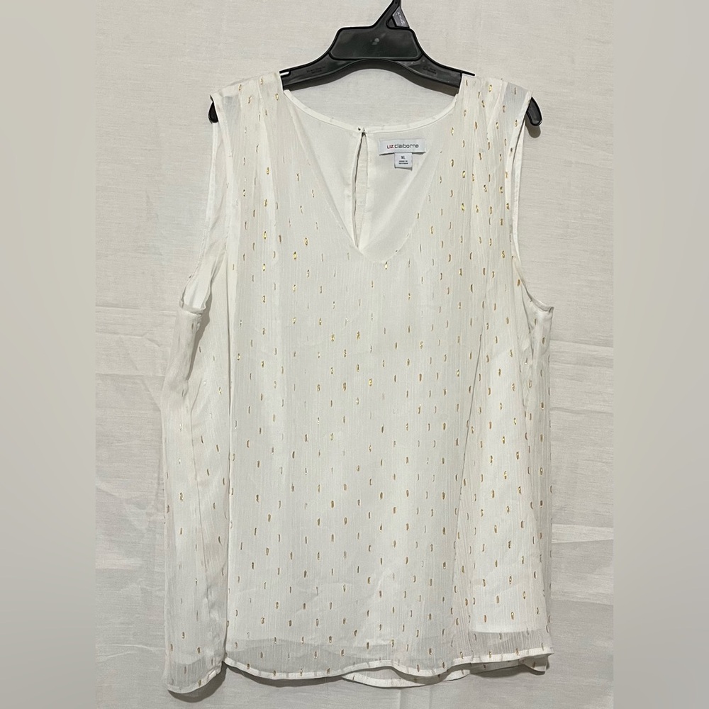 Liz Claiborne White Blouse with Gold Details